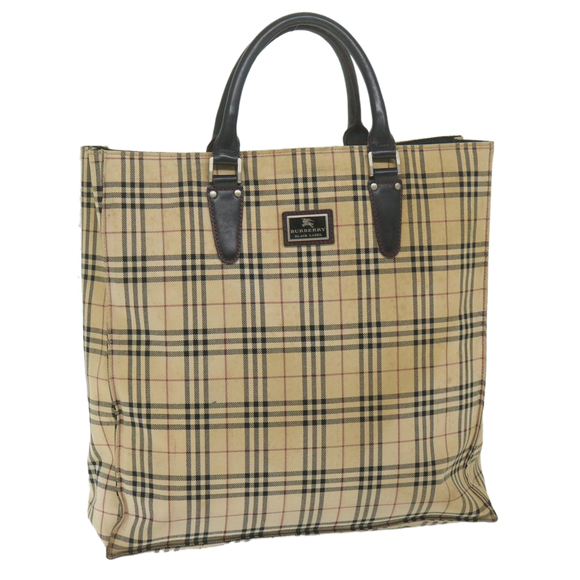 BURBERRY Nova Check Black label Hand Bag Canvas Beige Auth bs11104 - Picture 1 of 16